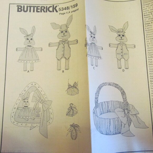Vtg 1990s Butterick Sewing Craft Pattern 5348 Bunnies, Basket & Wreath UNCUT - Picture 6 of 12